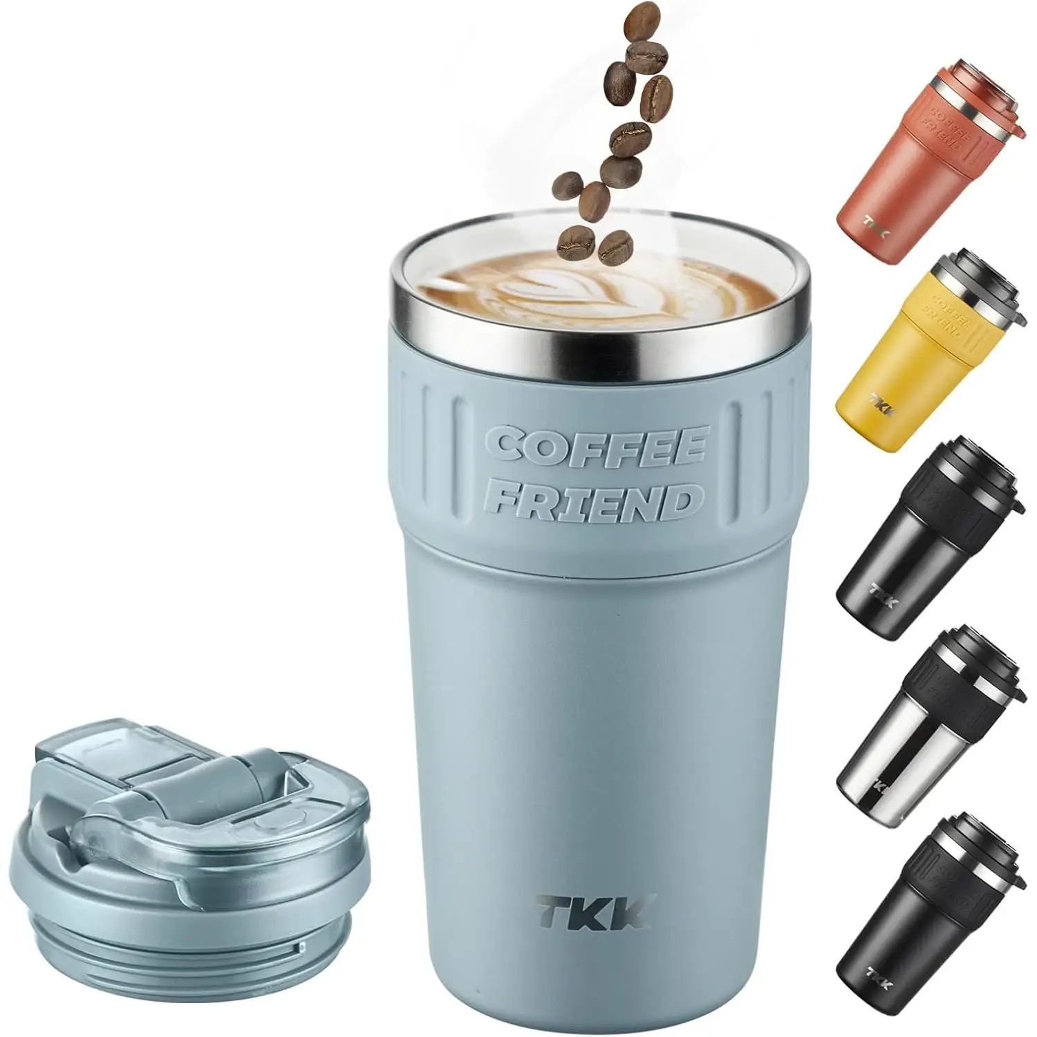 

TKK Insulated Coffee Thermos with Ceramic Coating, 21oz Iced Coffee Tumbler Cup Wall Vacuum Leak Proof for Hot and Iced Beverage