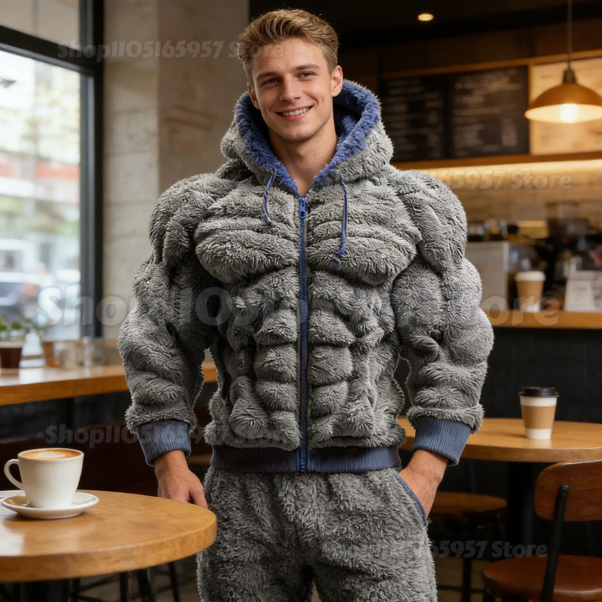 

2026 Men Muscle Hoodie Flannel 2D Print Hooded Sweatshirt Abdominal Muscle Shape Print Hooded Sweatshirt Long Sleeved Pullover