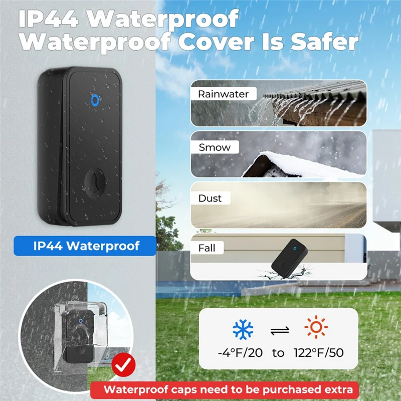 ABKI-беспроводной дверной звонок с автономным питанием, без батареи, водонепроницаемый дверной звонок для детей, пожилых людей, 2 кнопки, 1 приемник