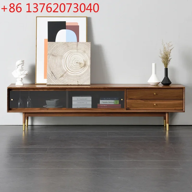 

Nordic style black walnut solid wood TV cabinet combination modern simple light luxury