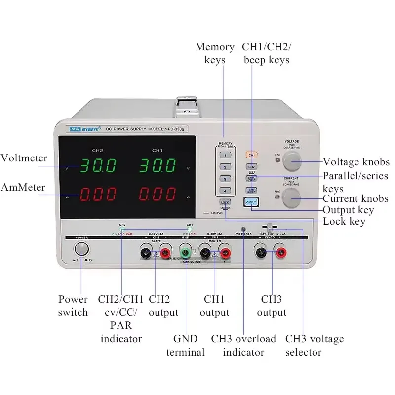 POWER MPD-3305 الجهد المتغير تيار مستمر مصدر الطاقة 30 فولت 5A الخطي متعدد الوظائف سطح المكتب التبديل متعدد للبرمجة