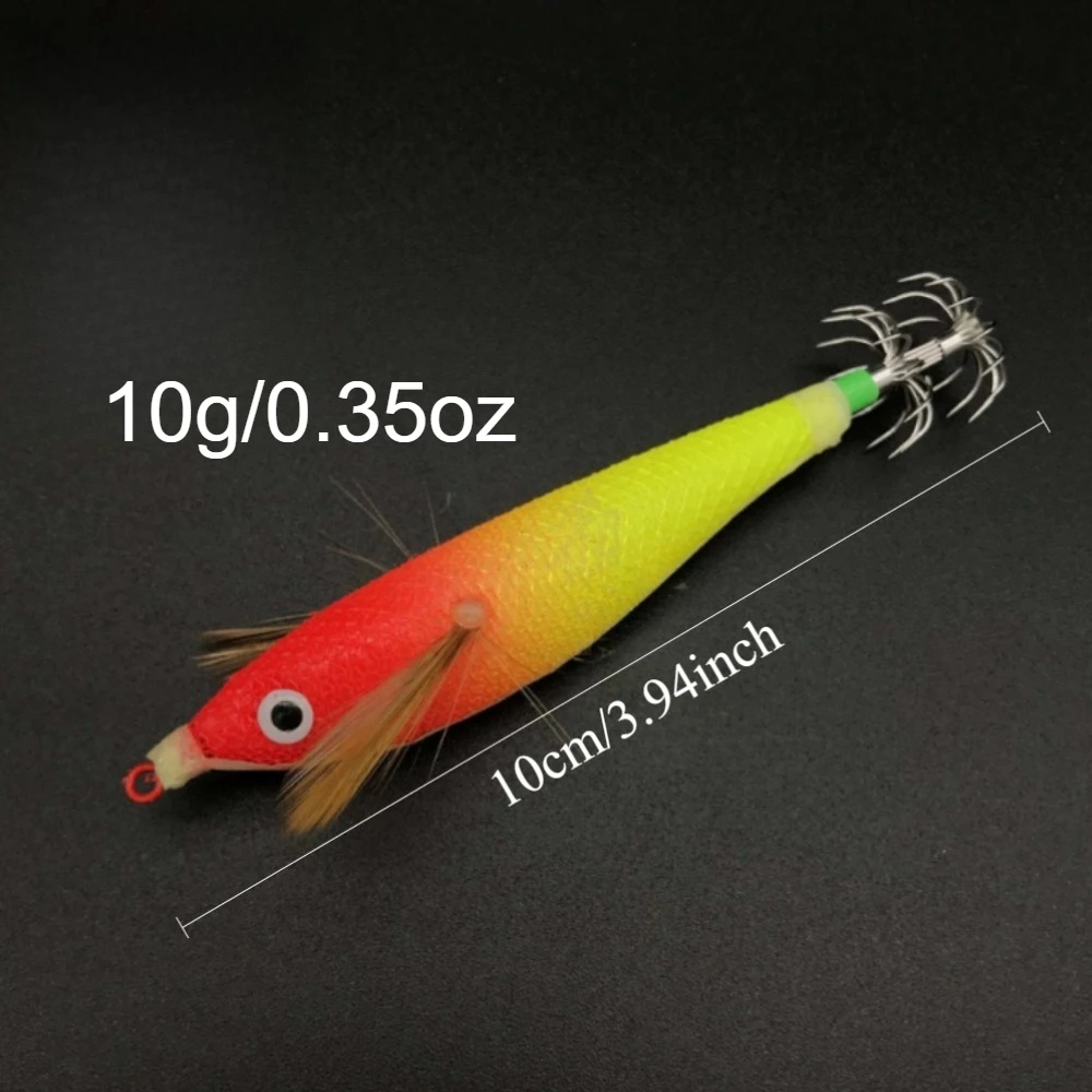 10pcs Hook for Saltwater Night Fishing Tackle Horizontal Squid Jig Egi Set Luminous Cloth Wrapped Wood Shrimp Squid