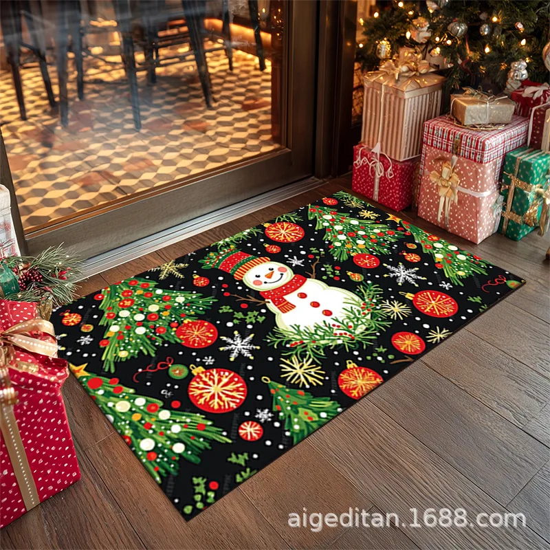 VIKAMA 2027 Christmas Cartoon Rug Red Christmas Dwarf Snowman - Bedroom, Living Room, Entrance Area, Entryway, Home Decor