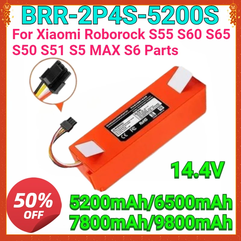 

14.4V 12800mAh BRR-2P4S-5200S Robotic Vacuum Cleaner Replacement Battery For Xiaomi Roborock S55 S60 S65 S50 S51 S5 MAX S6 Parts