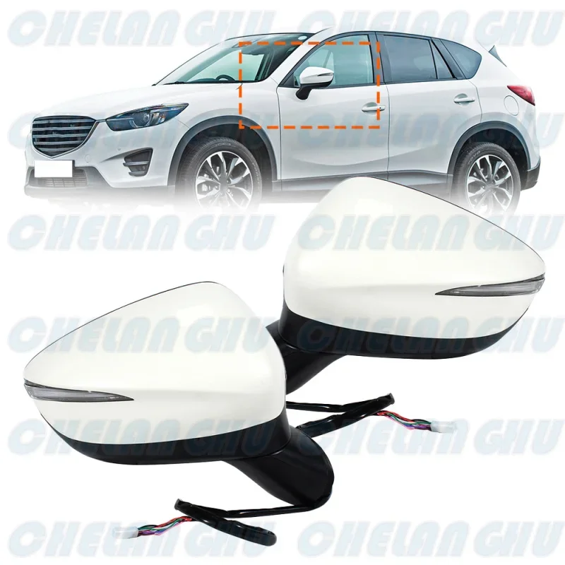 For Mazda CX-5 2015 2016 US Version 1 Pair 6 Pins White Paintable MA1320208 MA1321208 Mirror Assembly With Heated Trun Light