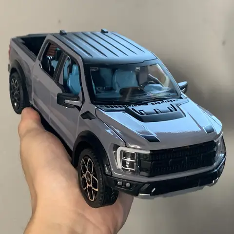 1:20 Ford Raptor F150, camión de juguete, modelo de coche de aleación, puertas fundida a mano con luz de sonido a escala, juguetes para niños