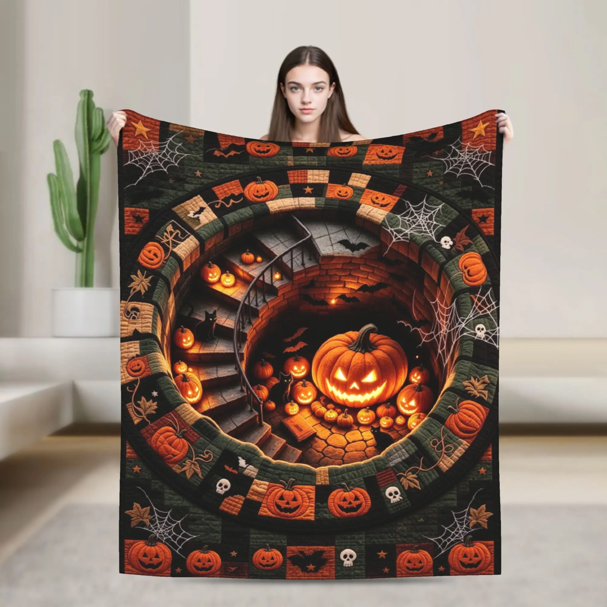 3D Visual Vortex Halloween Blanket Flannel Spooky Ghost Ultra-Soft Throw Blankets for Home Couch Bed Rug