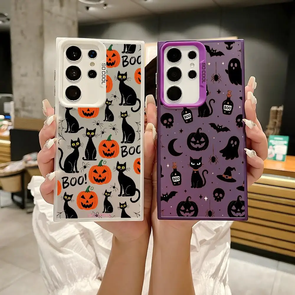 Halloween Pumpkins Cat Ghost Phone Case For Samsung Galaxy S25 Edge S24 S23 S22 S21 S20 Ultra Funda Silicone Silver Phone Case