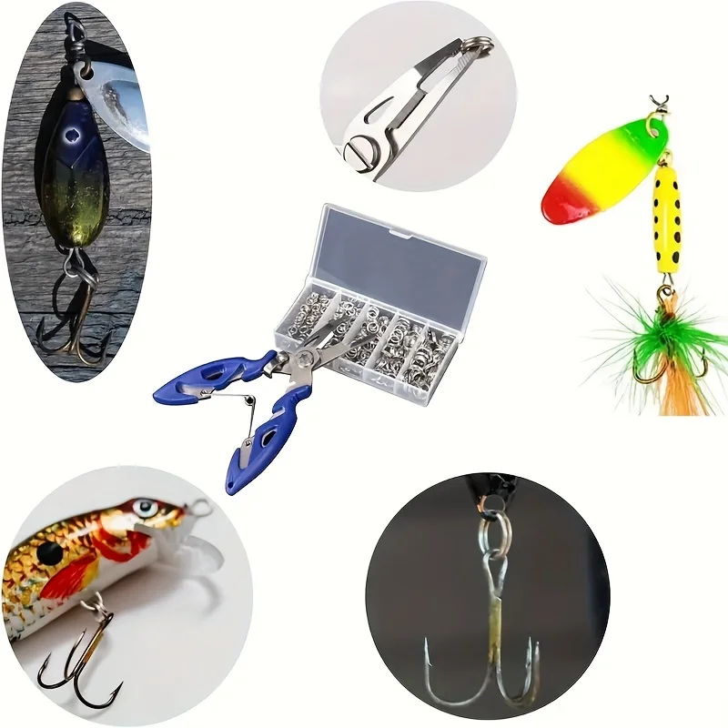 100 قطعة/200 قطعة حلقة مقسمة من الفولاذ المقاوم للصدأ عالية القوة، موصل طعم مع كماشة صيد