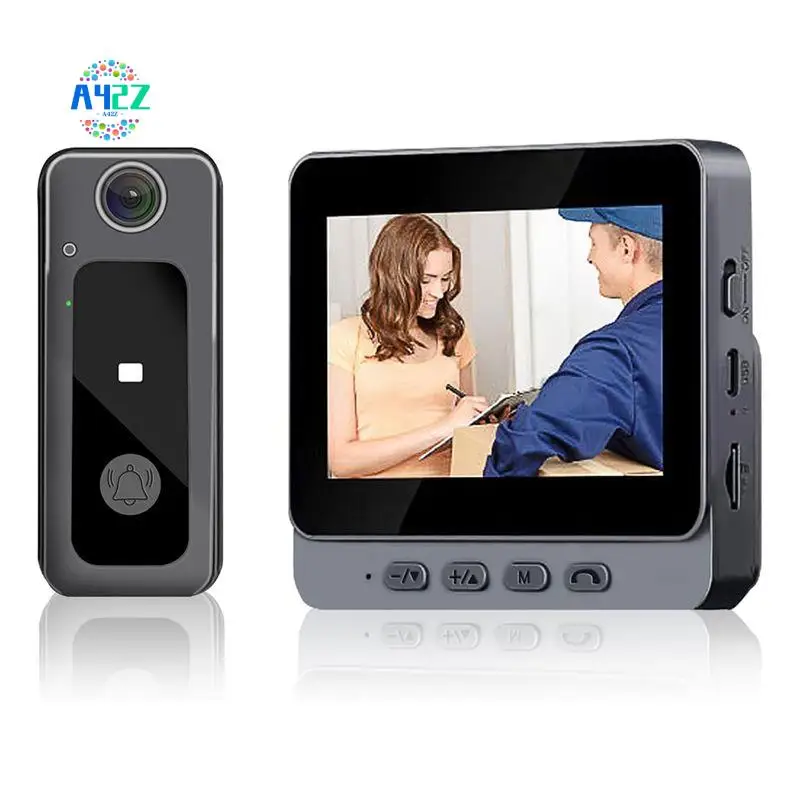 A42Z-Wireless Doorbell, Wide Angle Lens, Wireless Bell With Intercom Camera, 4.3 Inch Screen Video Night Vision Doorbell