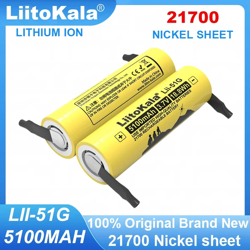 

2024 LiitoKala Lii-51G 21700 3.7V 5100mAh Battery High-capacity Lithium ion 24v 36v Rechargeable batteries DIY Nickel sheet