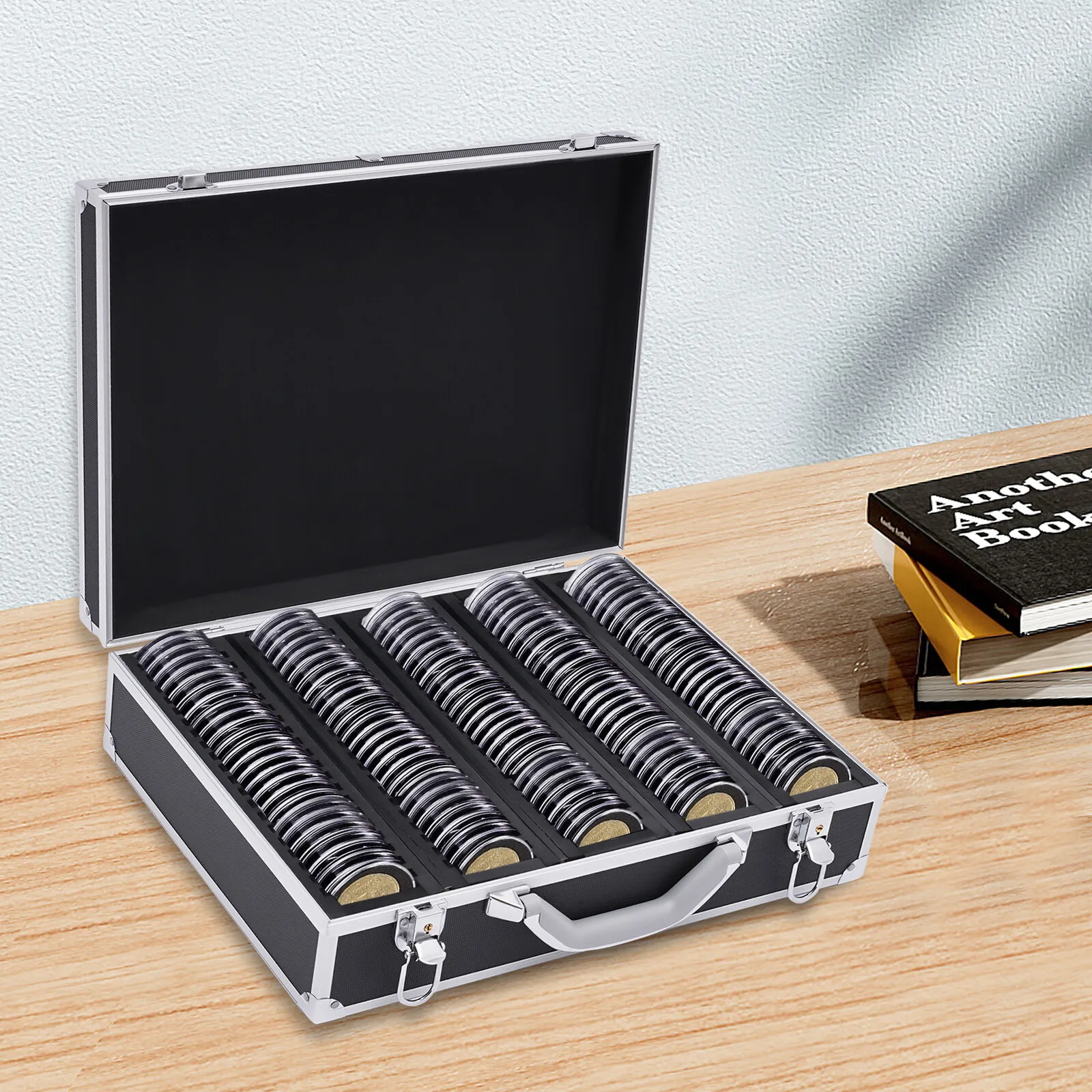 

Durable Coin Holders, Aluminum Alloy, 5 Compartments for 100 Coins, Secure Latch, Easy to Carry for Organizing & Storage