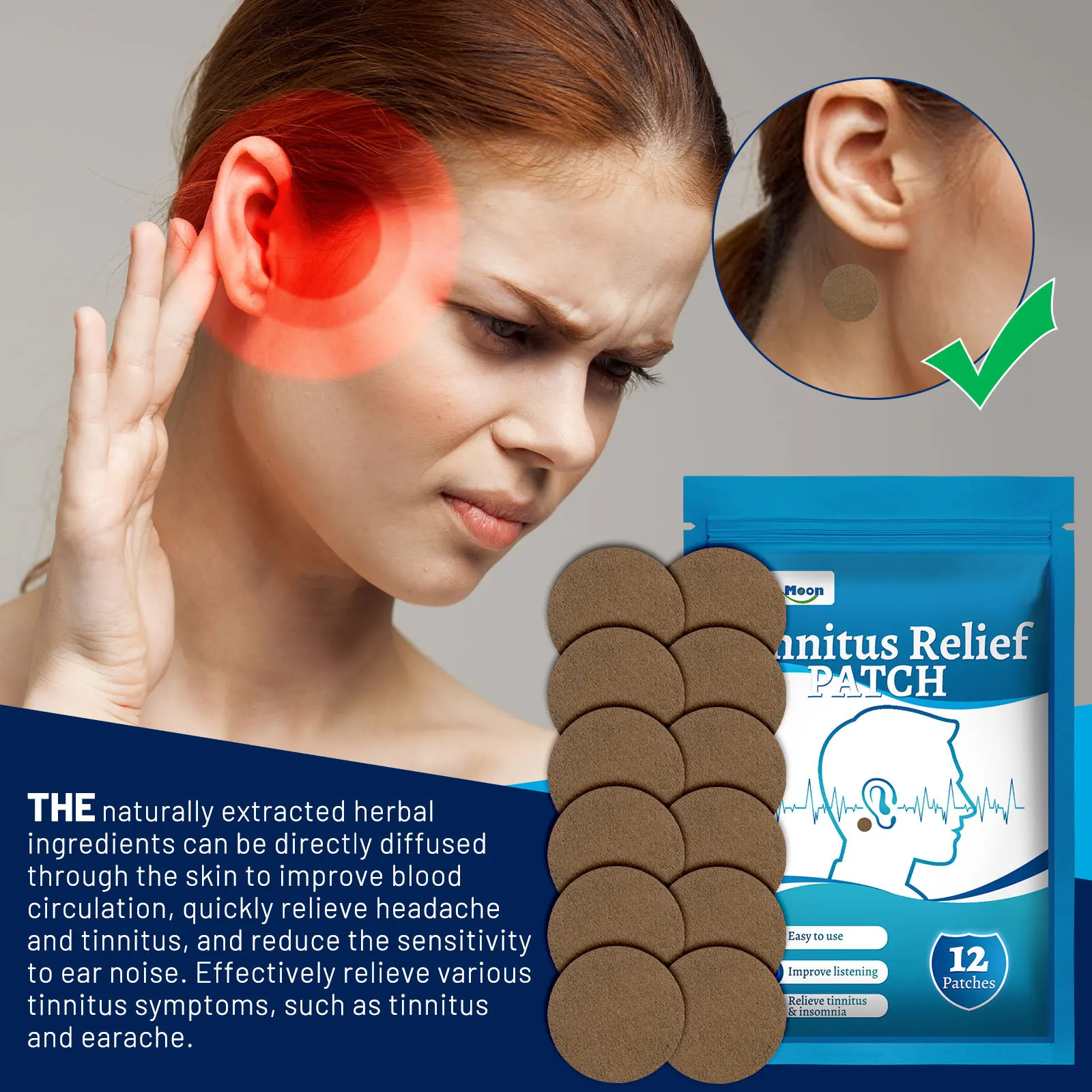 Tinnitus Treatment Patch Ear Pain Ringing Buzzing Relief Hearing Loss Sticker Improve Deafness Herbal Extract Medical Plaster