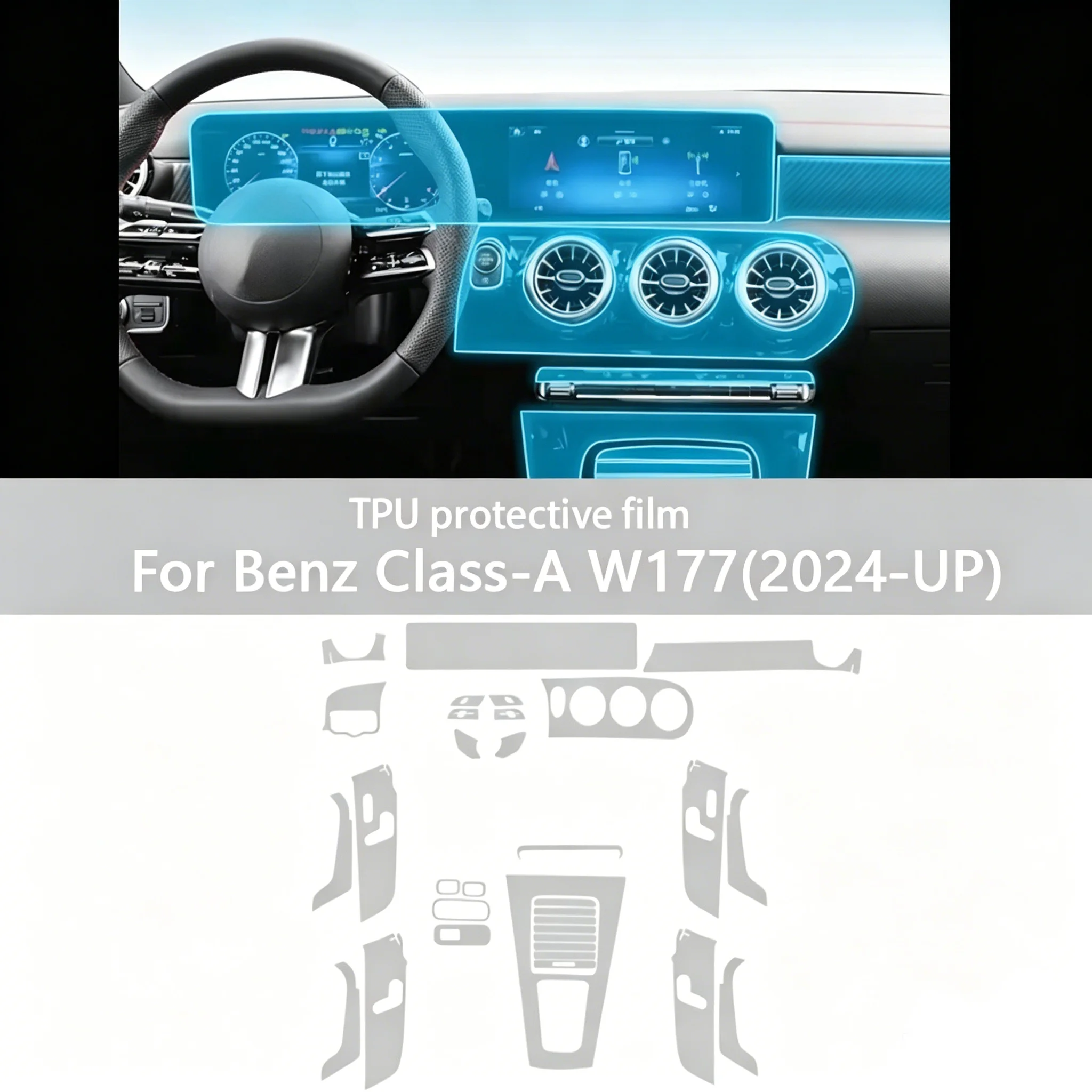 TPU-Schutzfolie für die Mittelkonsole für Mercedes Benz A-Klasse W177 2024-2026 TPU-Innenraumschutzfolie Transparent – Detail 2