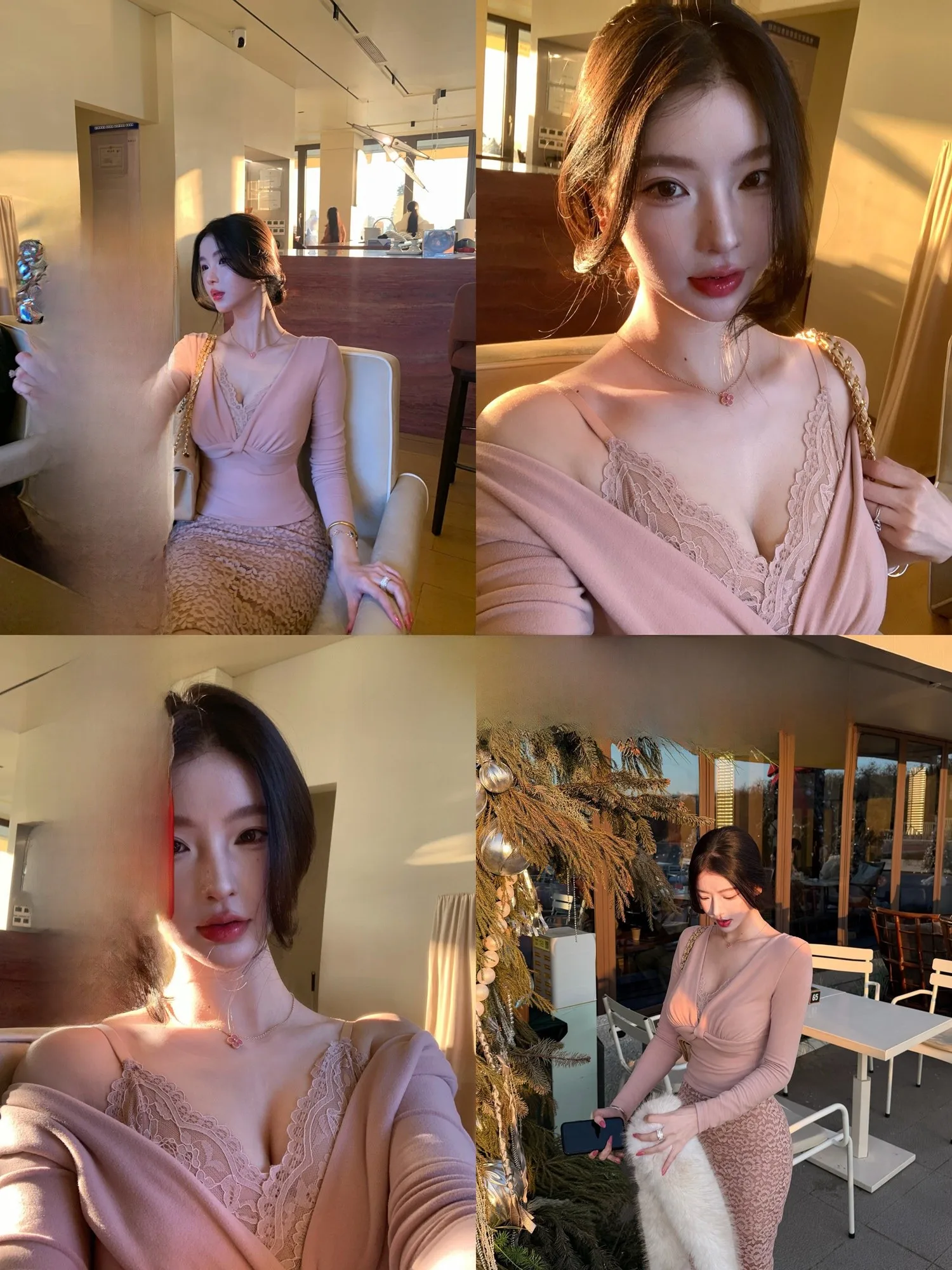 

Зимний кружевной комплект с длинными рукавами в стиле Cisas: модный женский комплект с юбкой с высокой талией, V-образным вырезом, повседневный, без меховой отделки