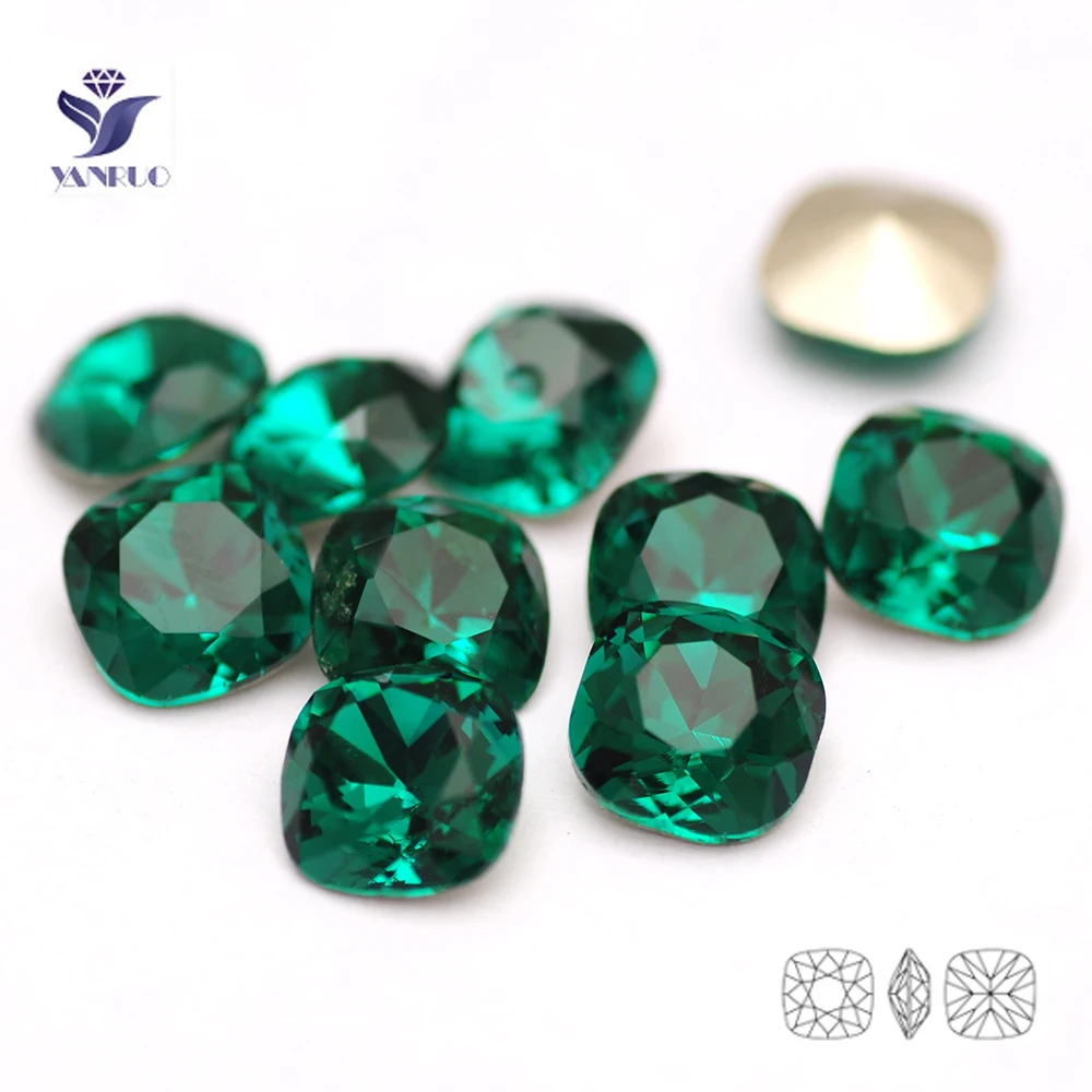 

YanRuo 4470 Cushion Cut Emerald DIY Crafts Crystal Ornament Glass Glitter Rhinestones Design Accessories Nail Art Decorations