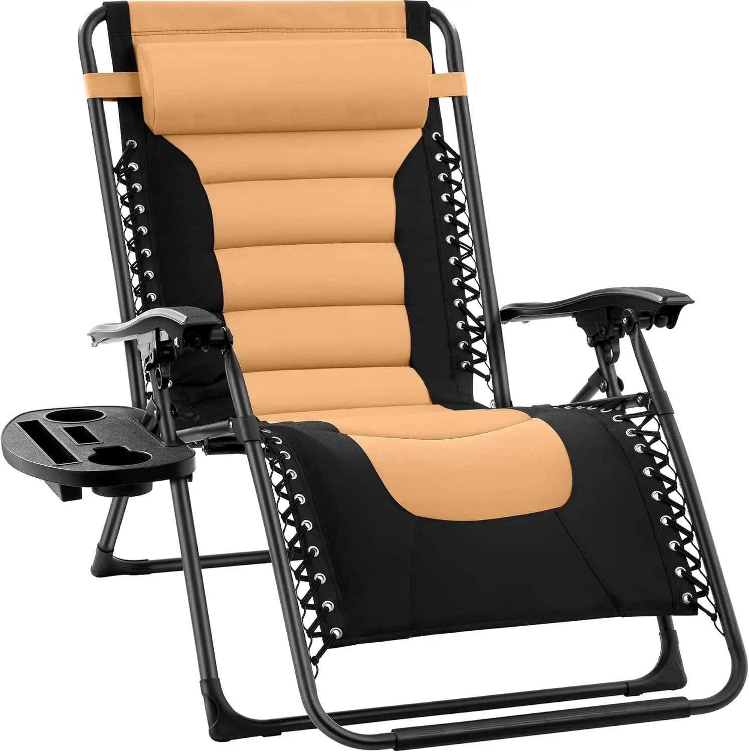 

Extra large cushioned zero gravity chair, foldable lounge chair, XL anti gravity blinds with headrests, cup holder side tray