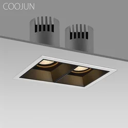 COOJUN-lámpara de techo de doble cabeza cuadrada integrada, luz LED audaz, luces de rejilla ajustables antideslumbrantes, decoración de interiores