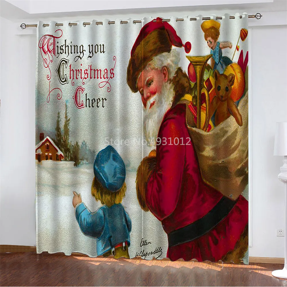 Christmas Tree Santa Claus Gifts Fireplace Tulle Curtains for Living Room Decoration Modern Kitchen Living Room Curtain