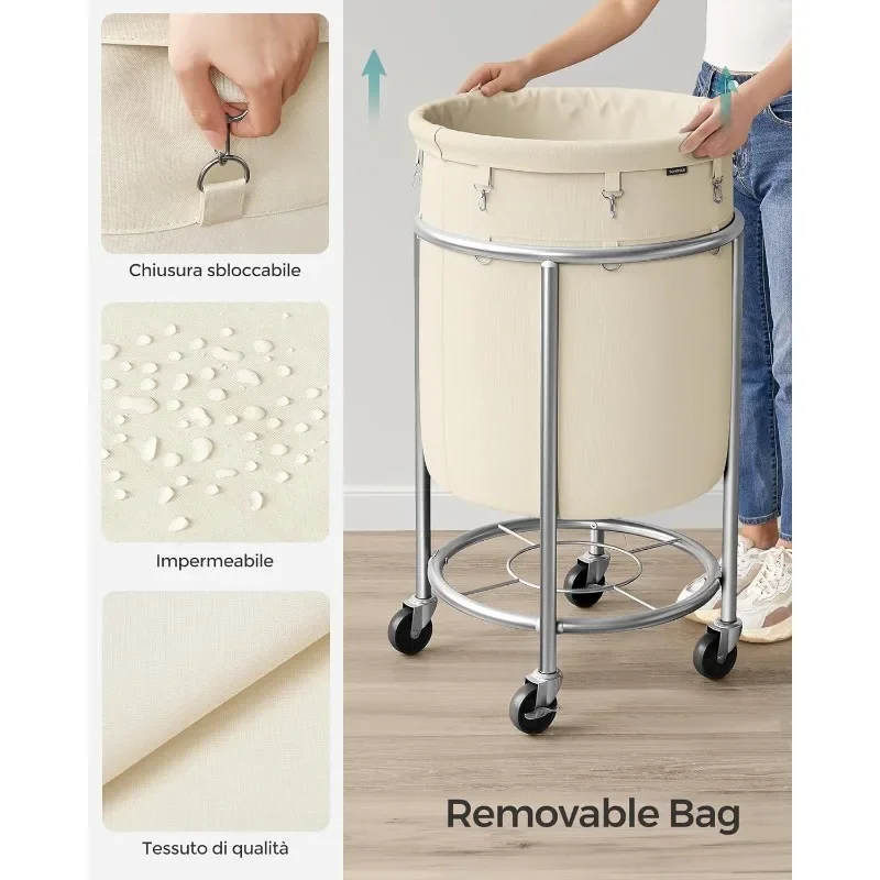 Laundry Basket with Wheels,Rolling Laundry Hamper, 18.5 Gal,Round Laundry Cart with Steel Frame and Removable Bag,4 Casters