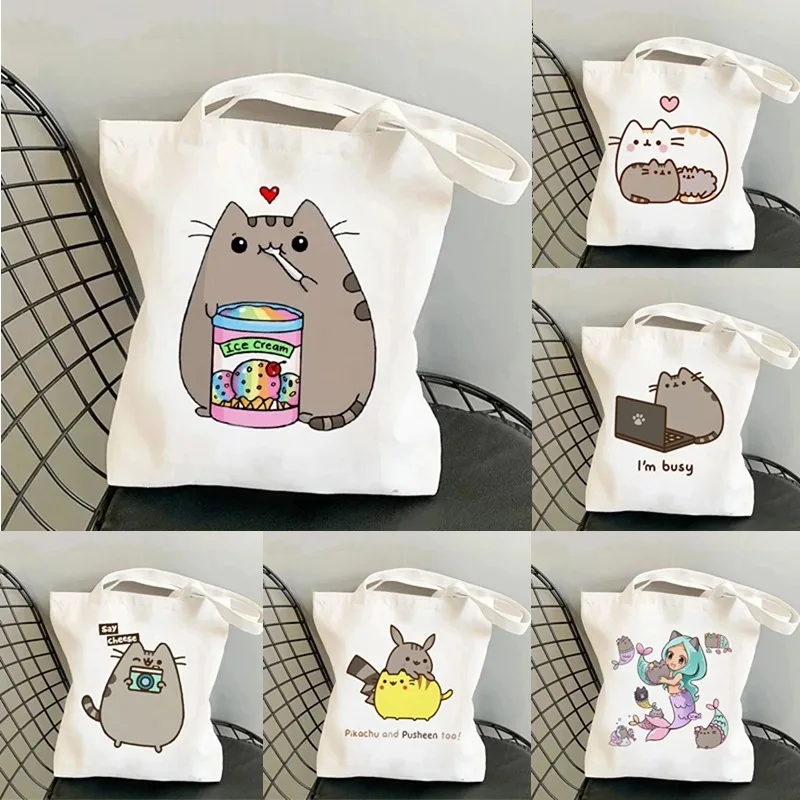 Cute Cartoon Animal Lovely Handbag Ladies Printing Casual Shoulder Large Capacity Canvas Girls Portable Eco Shopping Tote Bag