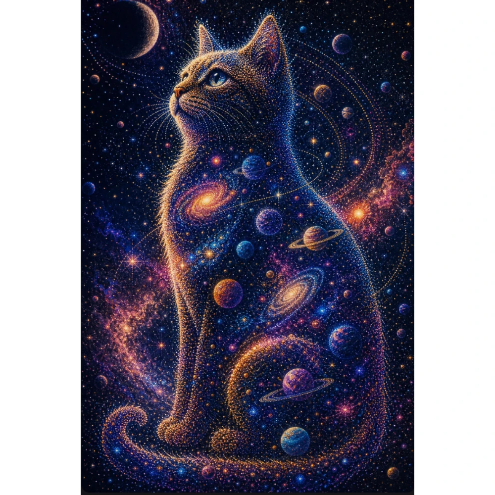 DIY Cosmic Galaxy Star Cat Pointillism Diamond Painting Mystical Fantasy Modern Wall Decoration for Living Room Bedroom