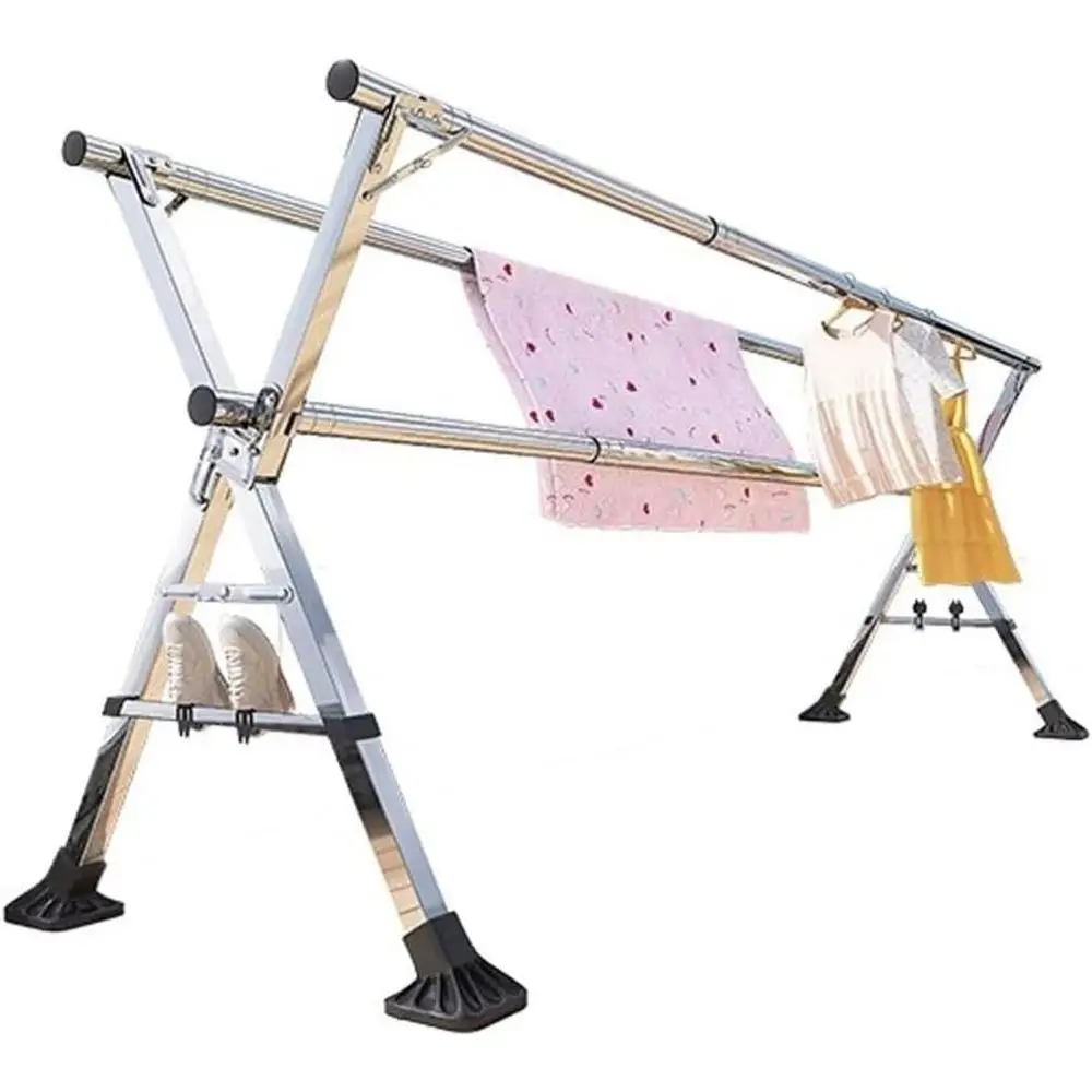 

Adjustable Stainless Steel Laundry Drying Rack, Collapsible and Portable for Indoor/Outdoor Use, 160cm