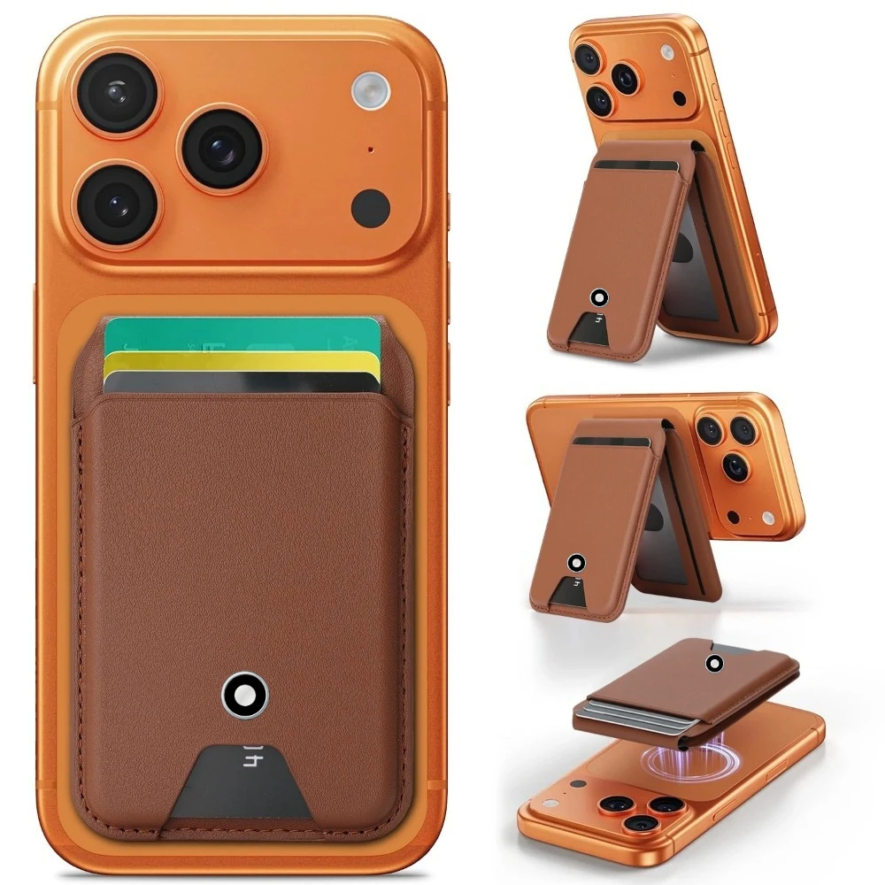 High End Business Sle Magnetic Leather Cards Bag for Iphone17 16 15 14 13 12 Samsung Xiaomi Google Phone Kickstand Card Holder view 3