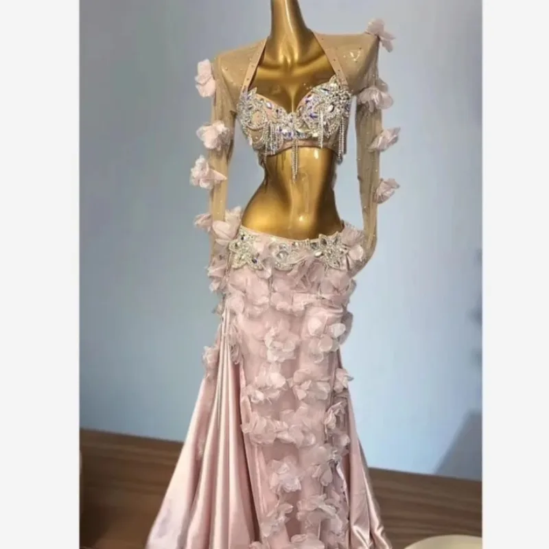 Customized Belly Dance Costume Performance Dress Female 2025 New Oriental Dance Practice Dress Set 3D Flowers