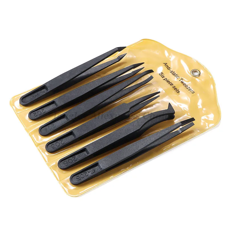 6Pcs/Set Watch Repair Tool Antistatic Carbon Fiber Tweezers Plastic Tweezers Watch Trimmer Tweezers Carbon Fiber For Watchmaker