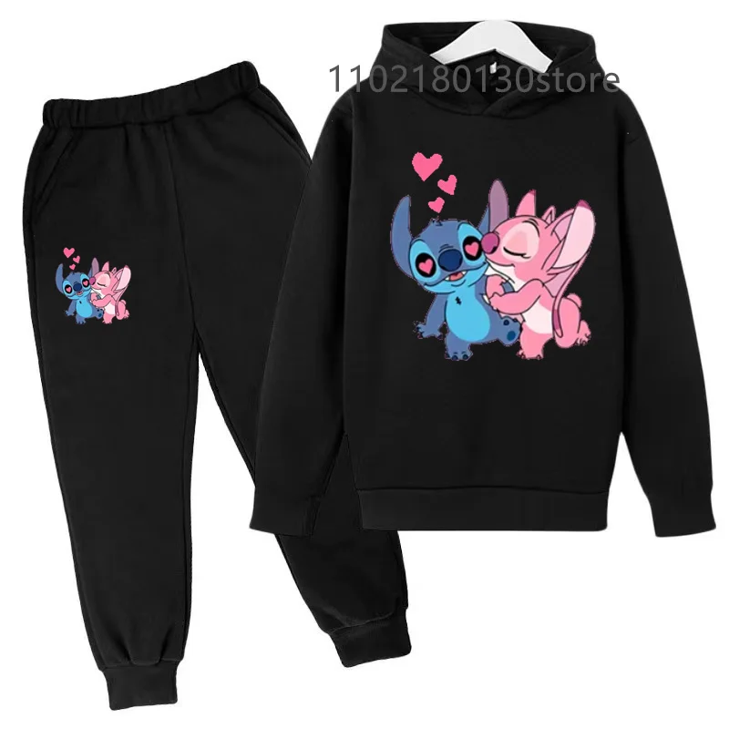 Stitch ฤดูใบไม้ร่วงฤดูหนาว Hoodies เหมาะสําหรับเด็กชายหญิง 3-12 ปีการ์ตูนเสื้อใหม่เด็กชุด