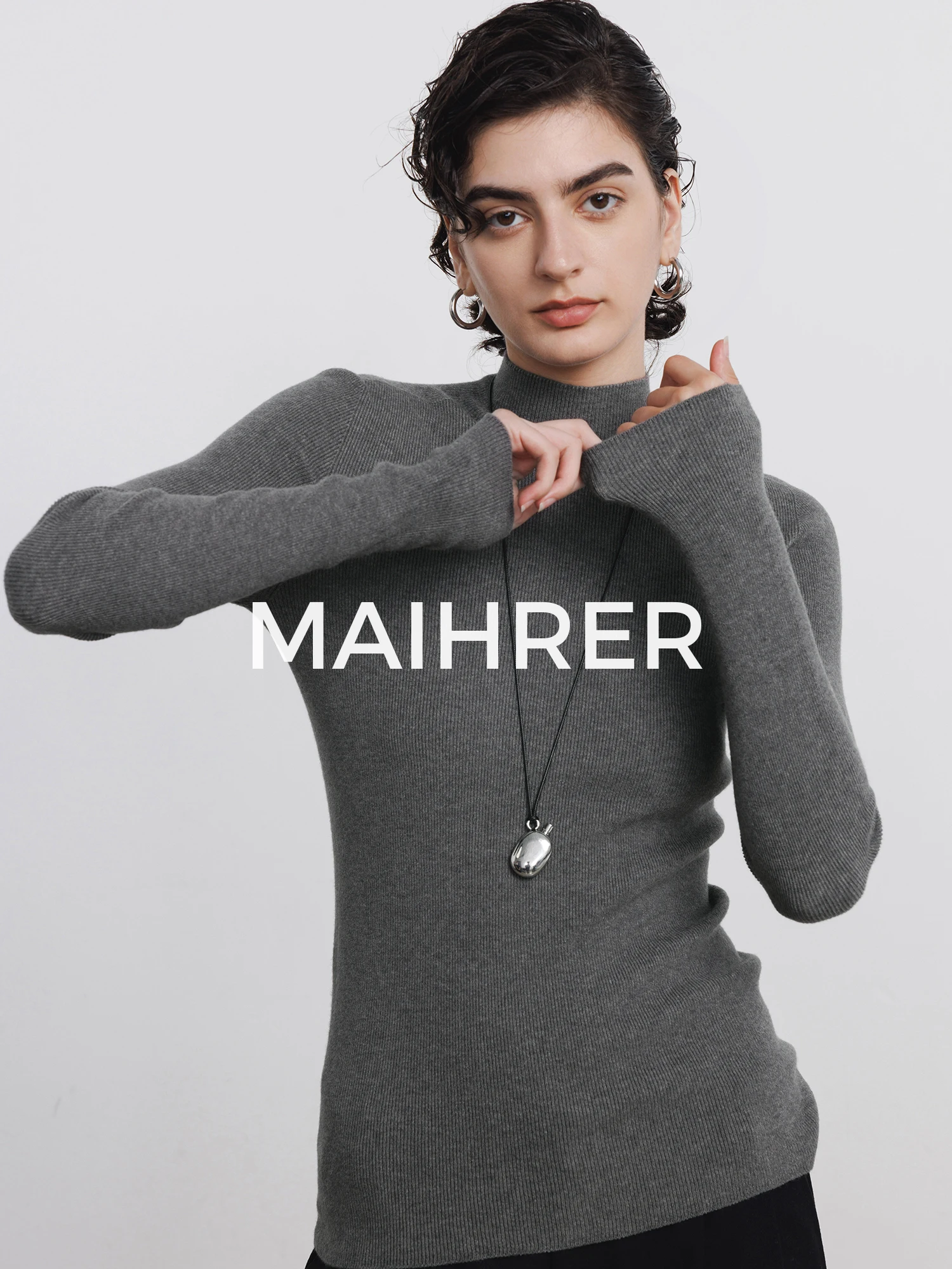 

Женская облегающая трикотажная базовая футболка с высоким воротником, повседневный топ из полиэфирного волокна