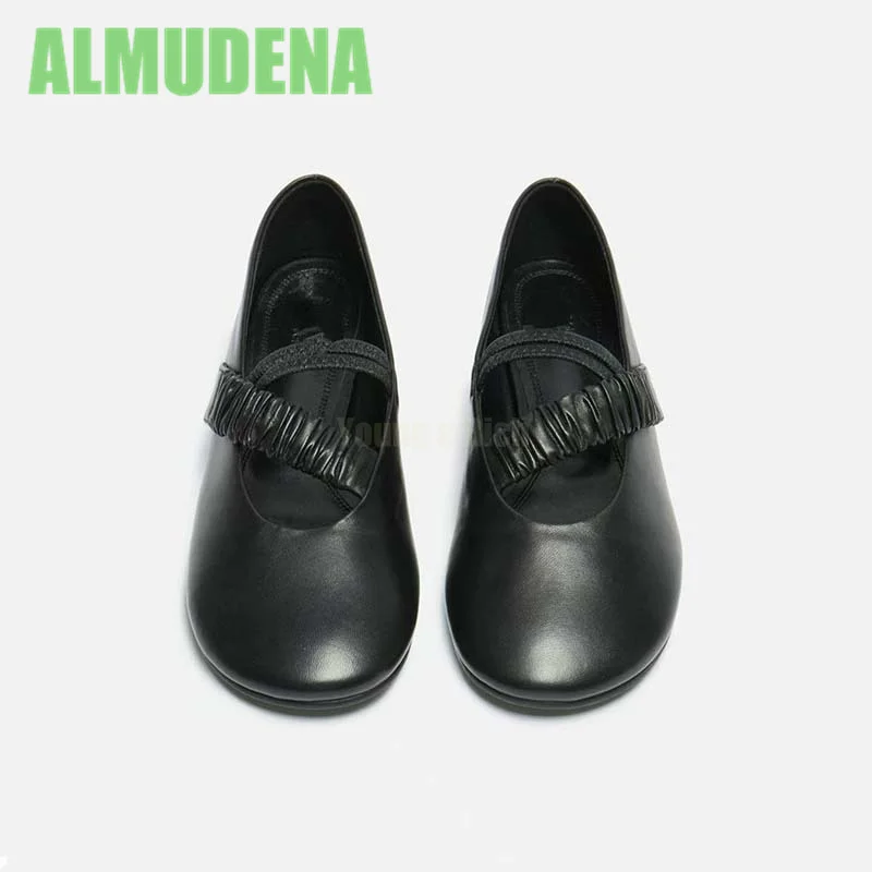 

Mary Jane Flat Shoes Women's New Fashionable Pleated Elastic Belt with A Single Strap Casual and Comfortable Shallow Single Shoe