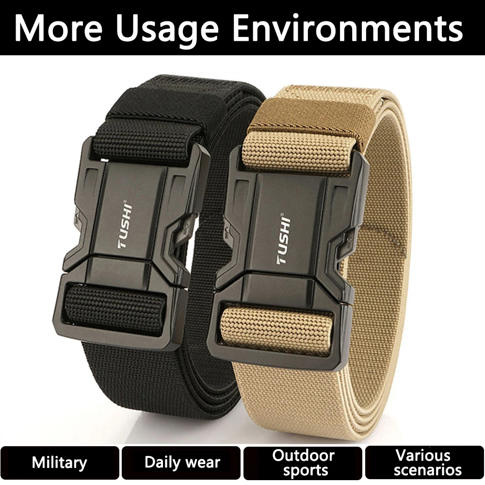 TUSHI New Quick Release Metal Pluggable Buckle Tactical Belt Breathable Elastic Military Belts For Men Pants Waistband Hunting