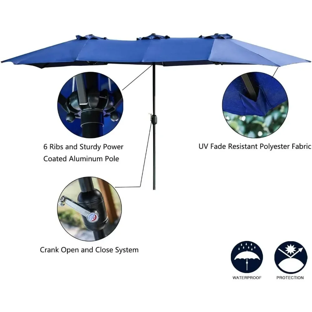 Grand parapluie de camping en aluminium avec manivelle, parapluies de jardin, bases de terrasse, extérieur, marché, couleurs multiples, fédération, 15x9