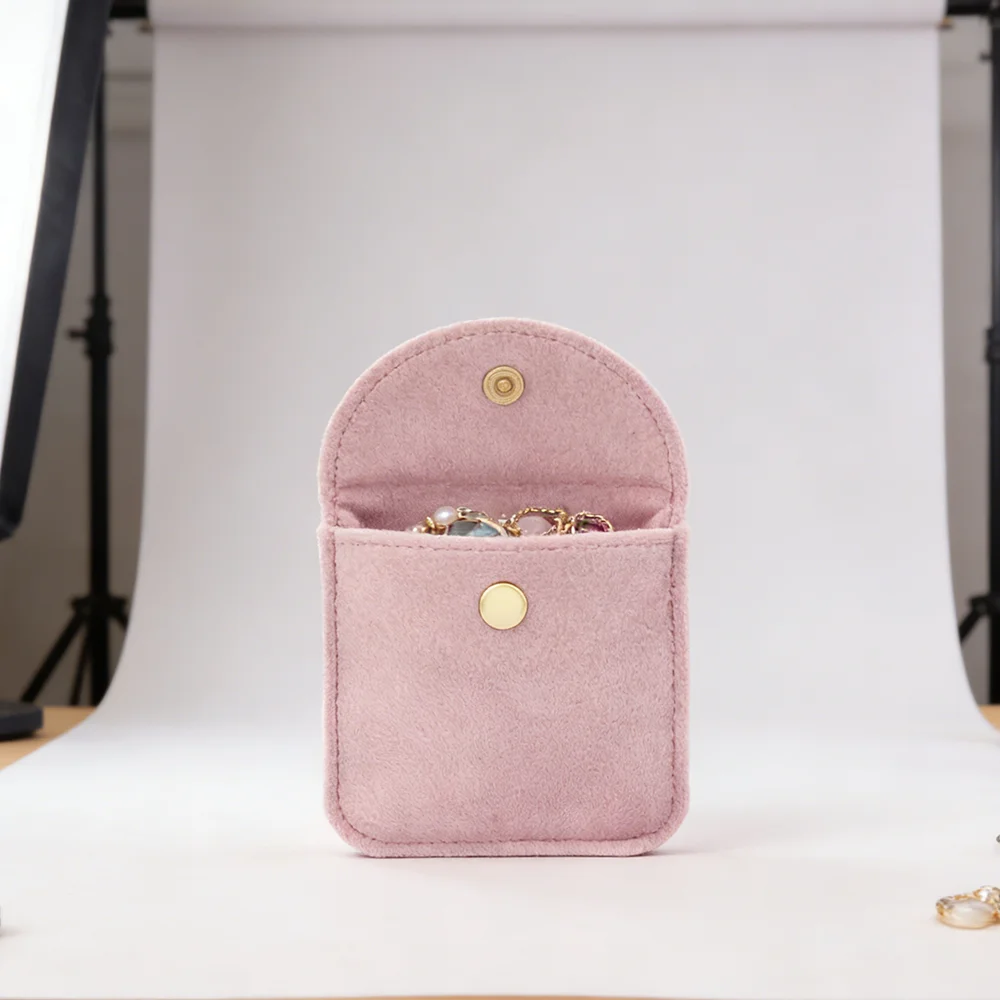 

Мини-органайзер для сережек, колец и ожерелий, маленький бархатный мешочек для украшений с кнопкой-застежкой, мягкий мешочек для упаковки ювелирных изделий из микрофибры