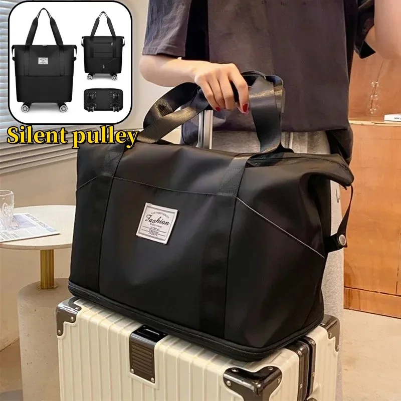 Universal Wheel Travel Bag Lightweight Carrying Luggage Storage Delivery Bag Dry Wet Separation Large Capacity Fitness Yoga Bag