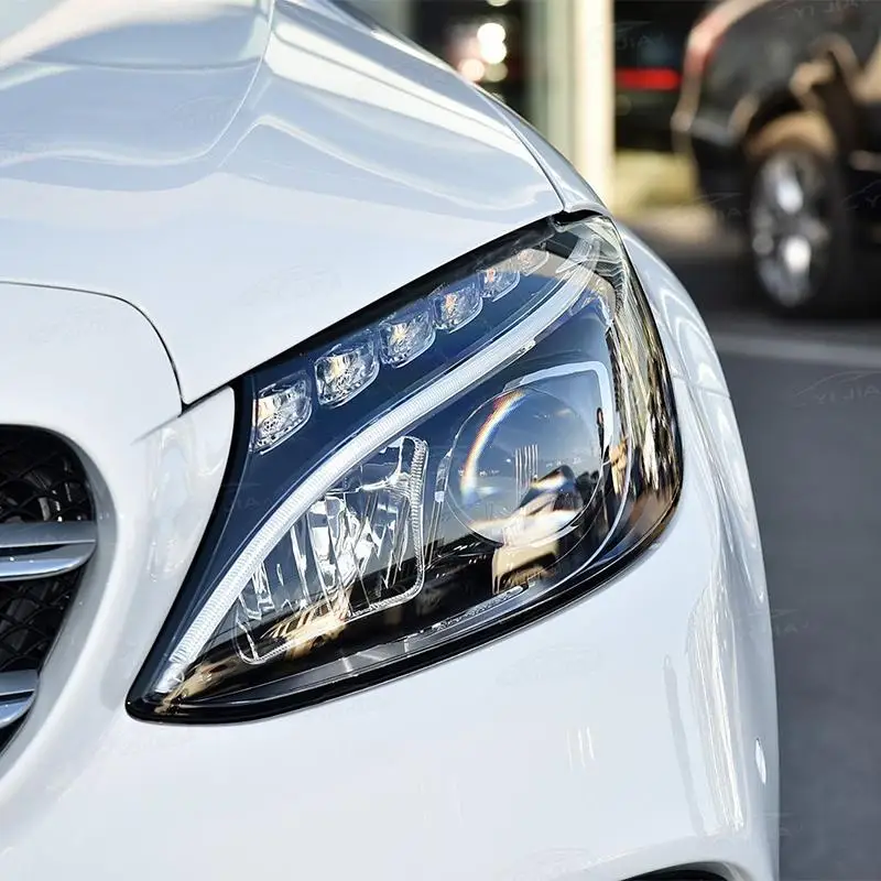 لمرسيدس بنز W205 C كلوس C280 C300 2015-2017 زوج كشافات غطاء شفاف عاكس الضوء عدسة المصباح قذيفة