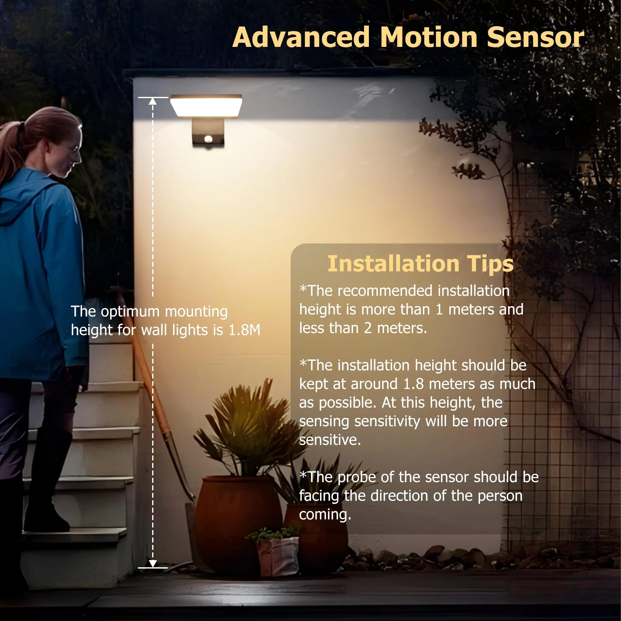 18W Motion Sensor Outdoor Wall Lights, IP65 Waterproof LED Porch Lights 3000K Foldable Patio Wall Light Fixture for House Garage