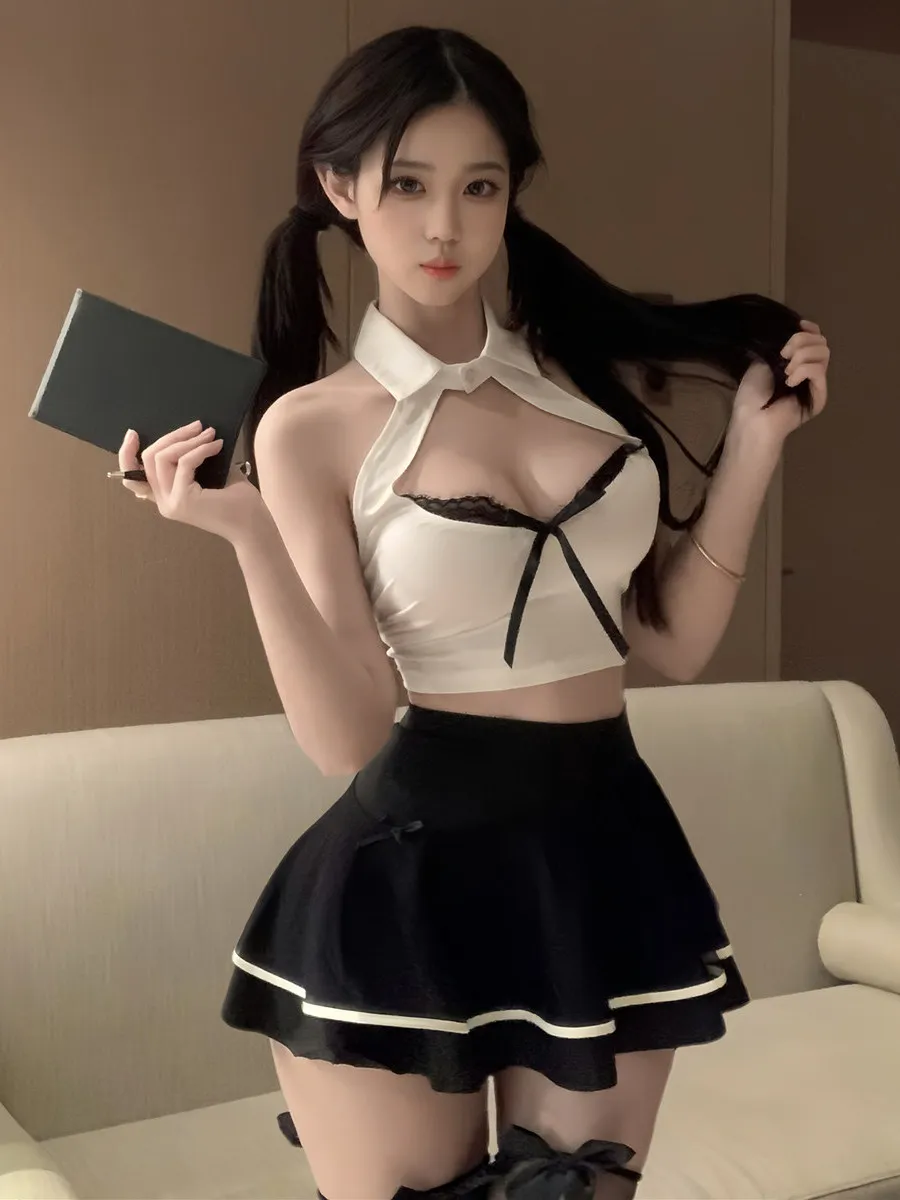 

Сексуальный школьный костюм для косплея: юбка и топ, модный комплект из двух предметов для весеннего сезона