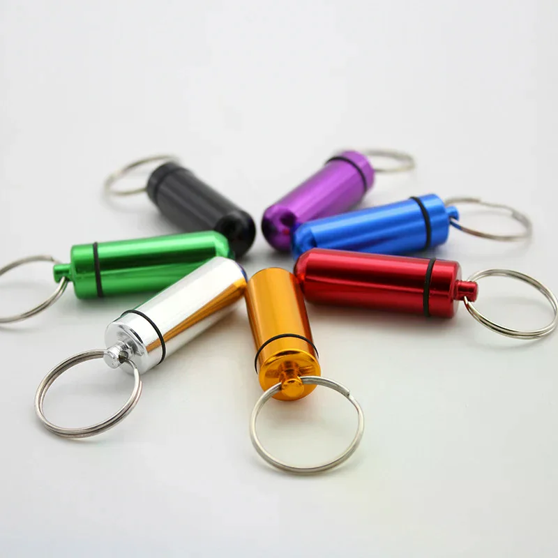 1pcs Portable WaterProof Mini Aluminum Keychain Pill Box Bottle Case Holder