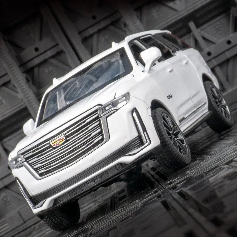 Veículo off-road Cadillac Escalade para crianças, carro de liga 1:32, modelo metálico fundido, som e luz, brinquedo puxado, presente de aniversário