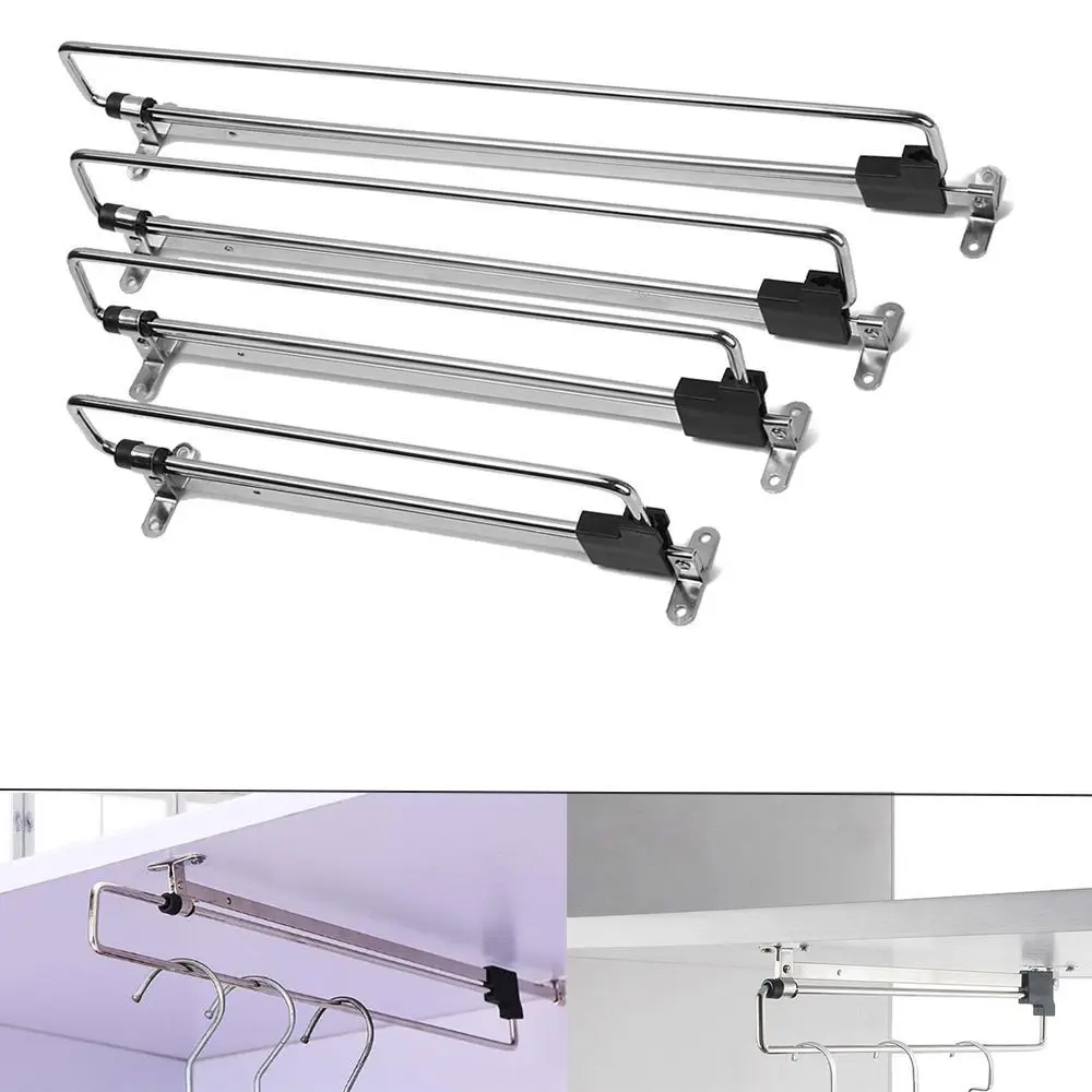 Metal Wardrobe Hanging Rod Pull Out Easy Install Retractable Closet Hangers Multi-functional Horizontal Use Hanging Clothes Rail