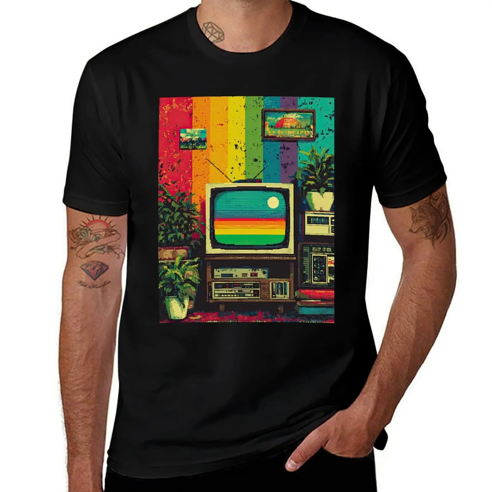 

Vintage Pixel Blocks Shine with Disco Energy T-Shirt baggy shirts customs design your own T-shirts man clothing for men