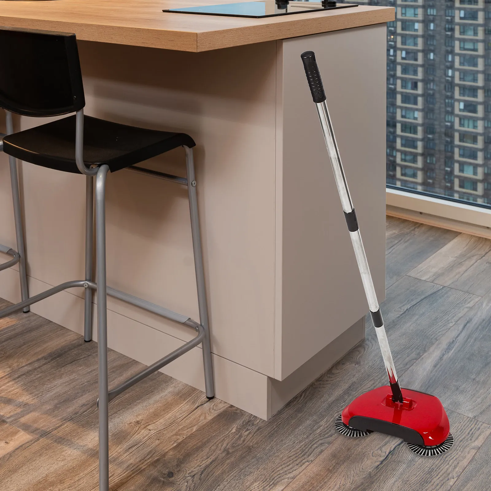 

Adjustable Hand Push Sweeper 3 in 1 Floor Sweeper with Enclosed Dustbin Pet Brush Rollers for Hair and Debris Removal on Tiles