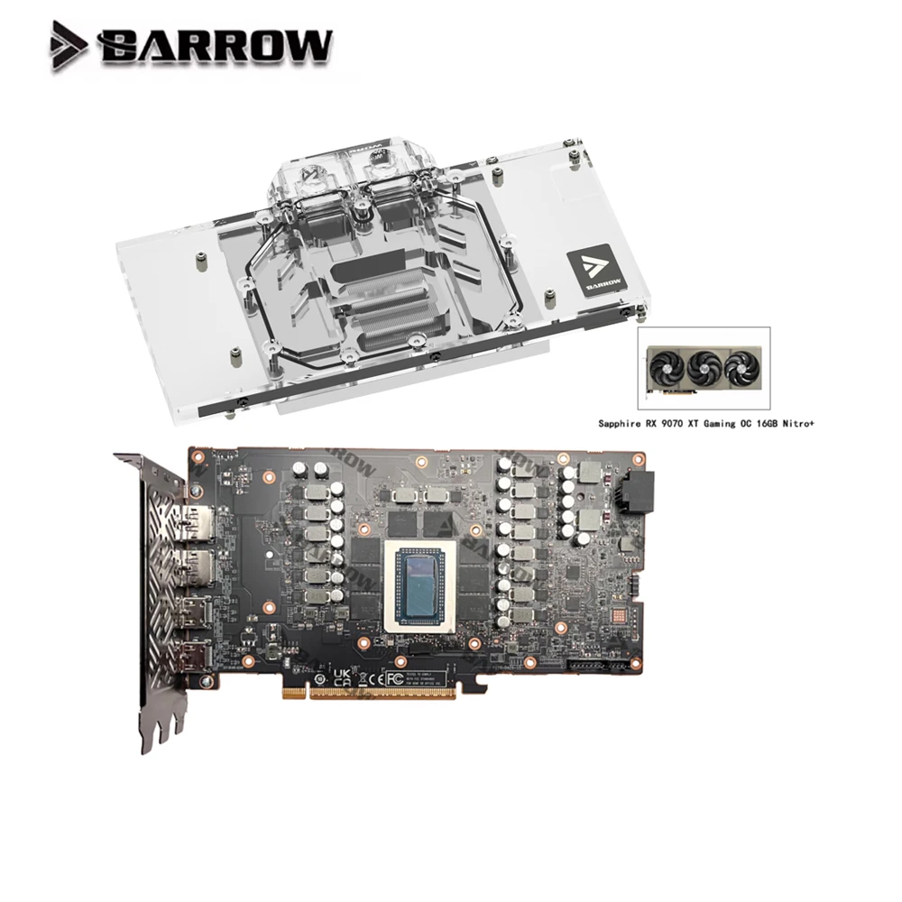 Barrow GPU bloque de agua para Sapphire Radeon RX 9070 XT GAMING OC 16GB Nitro + radiador de refrigeración de tarjeta de vídeo