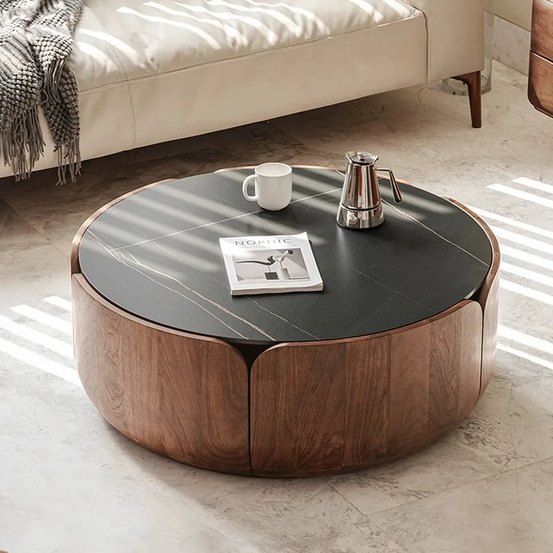 

Black walnut coffee table Italian minimalist petals round design light luxury living room modern simplicity