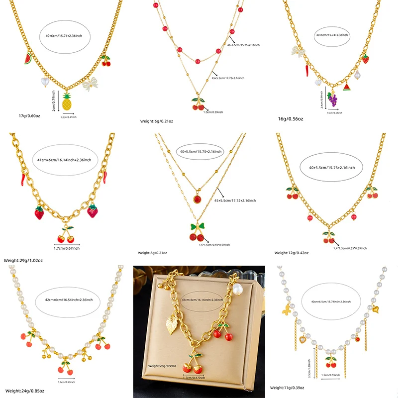 DIEYURO 316L Stainless Steell Cherry Strawberry Fruit Series Necklace For Women Lady New Fashion Neck Chain Jewelry Party Gift view 3