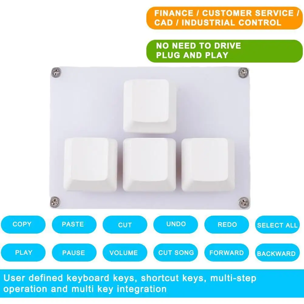 4Keys USB Mini Keyboard Direction Arrows Keypad Up Down Left Right DIY Custom Programming Shortcuts Mechanical Keypad White