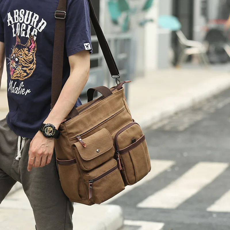 New Canvas Men's Crossbody Bags Casual Multiple Pockets Messenger Bag For Men Crossbody Bag 14 Inch Laptop Handbags Male Sachels